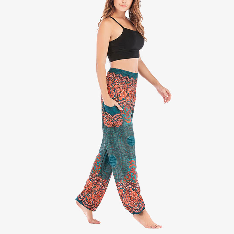 Pantalones de yoga para mujer con estampado geométrico redondo de Buddha Stones, sueltos, informales, de cintura alta - image 21