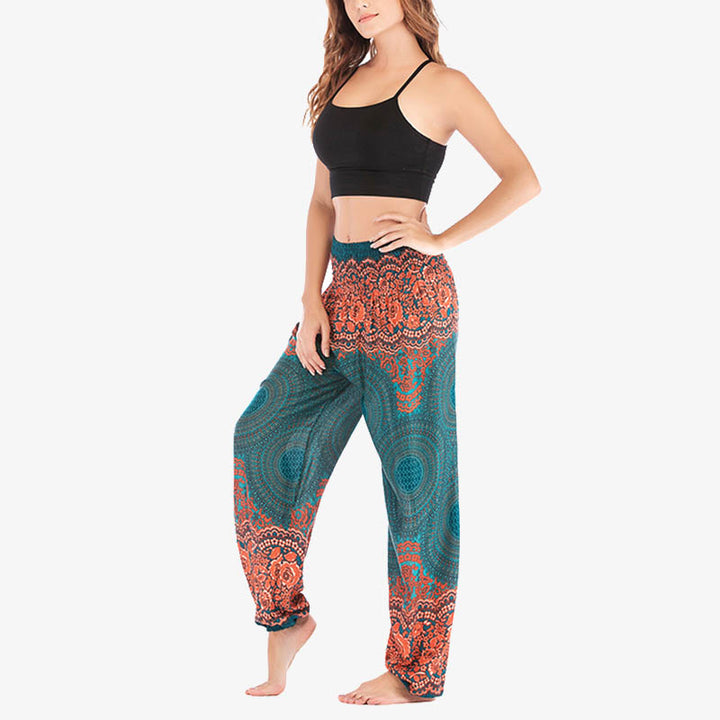 Pantalones de yoga para mujer con estampado geométrico redondo de Buddha Stones, sueltos, informales, de cintura alta - image 28