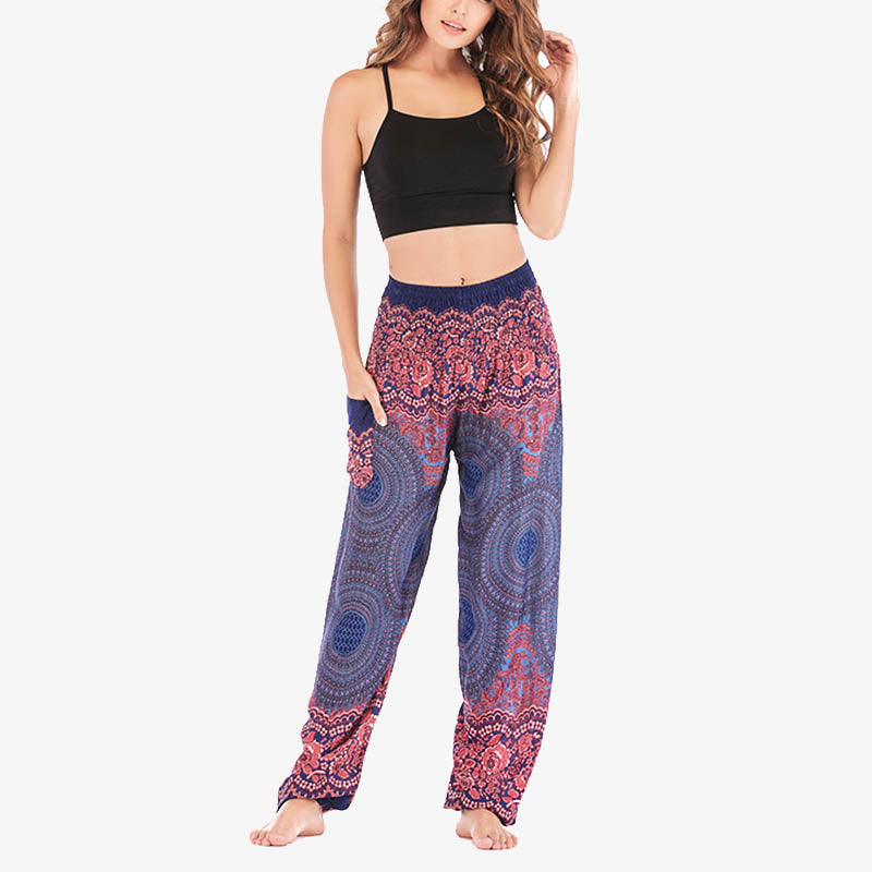 Pantalones de yoga para mujer con estampado geométrico redondo de Buddha Stones, sueltos, informales, de cintura alta - image 31