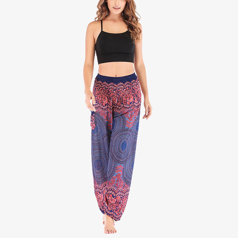 Pantalones de yoga para mujer con estampado geométrico redondo de Buddha Stones, sueltos, informales, de cintura alta - image 31
