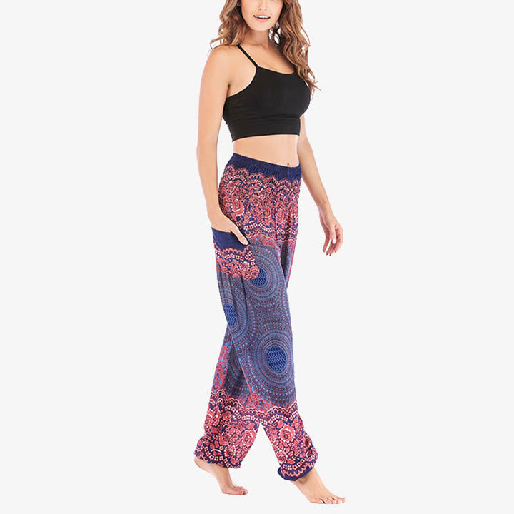 Pantalones de yoga para mujer con estampado geométrico redondo de Buddha Stones, sueltos, informales, de cintura alta - image 32