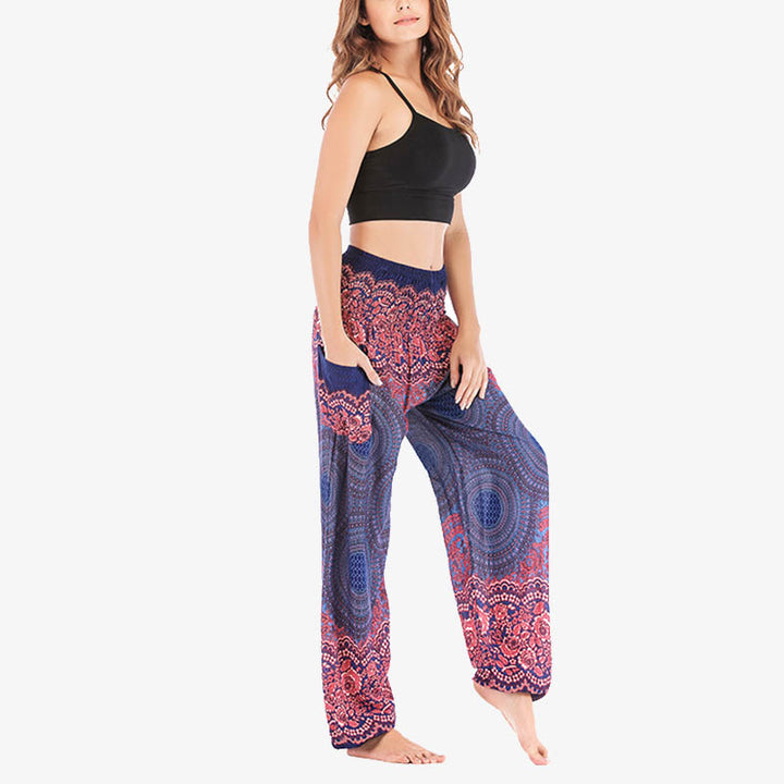 Pantalones de yoga para mujer con estampado geométrico redondo de Buddha Stones, sueltos, informales, de cintura alta - image 37