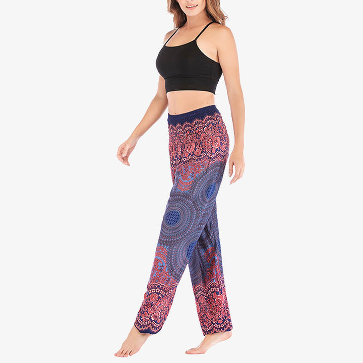 Pantalones de yoga para mujer con estampado geométrico redondo de Buddha Stones, sueltos, informales, de cintura alta - image 35