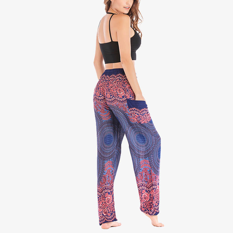 Pantalones de yoga para mujer con estampado geométrico redondo de Buddha Stones, sueltos, informales, de cintura alta - image 36