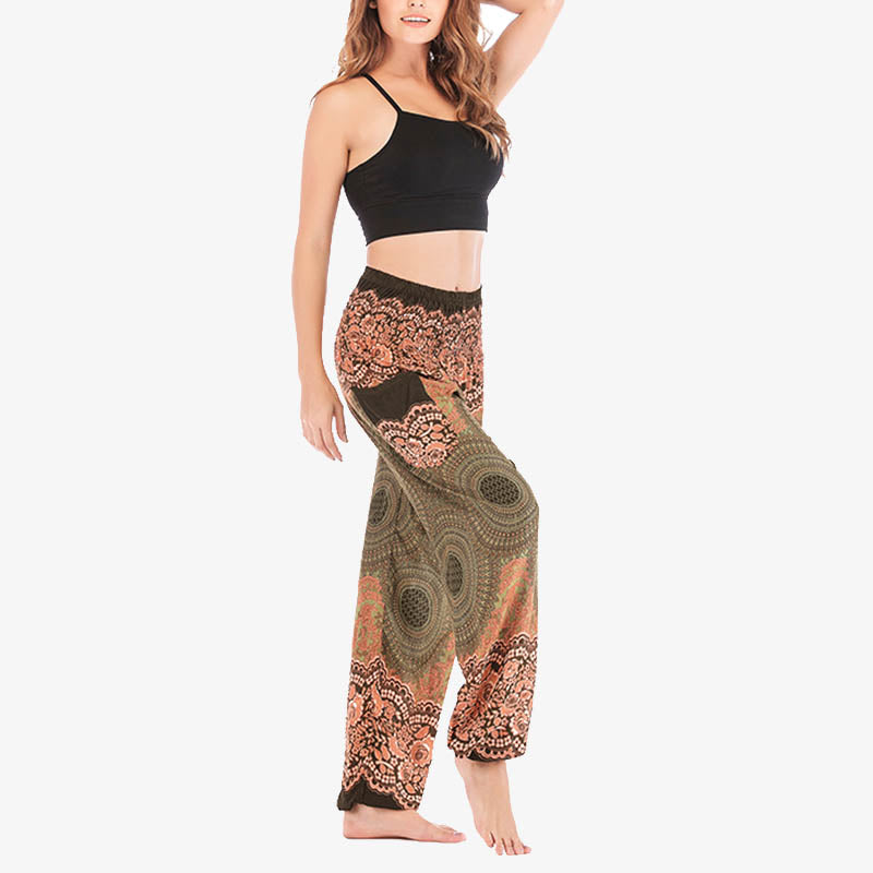 Pantalones de yoga para mujer con estampado geométrico redondo de Buddha Stones, sueltos, informales, de cintura alta - image 40