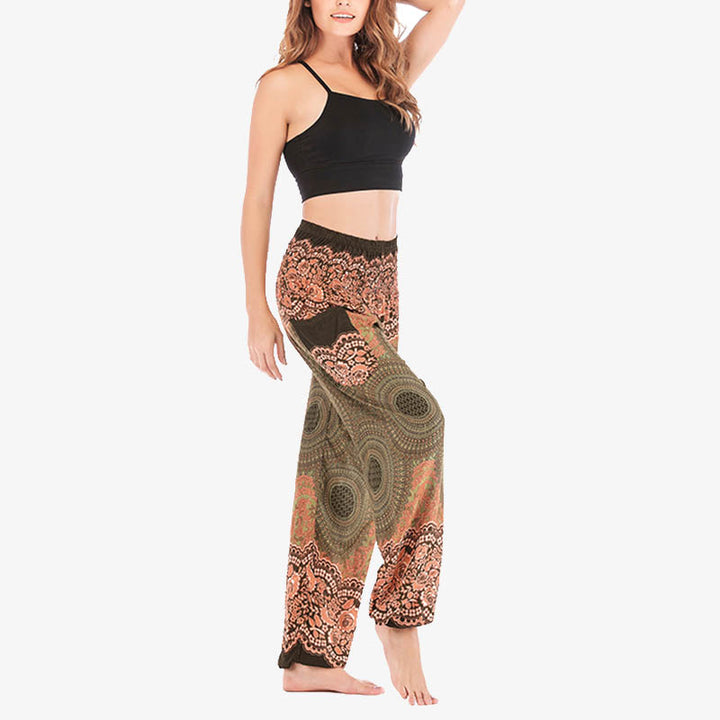 Pantalones de yoga para mujer con estampado geométrico redondo de Buddha Stones, sueltos, informales, de cintura alta - image 40