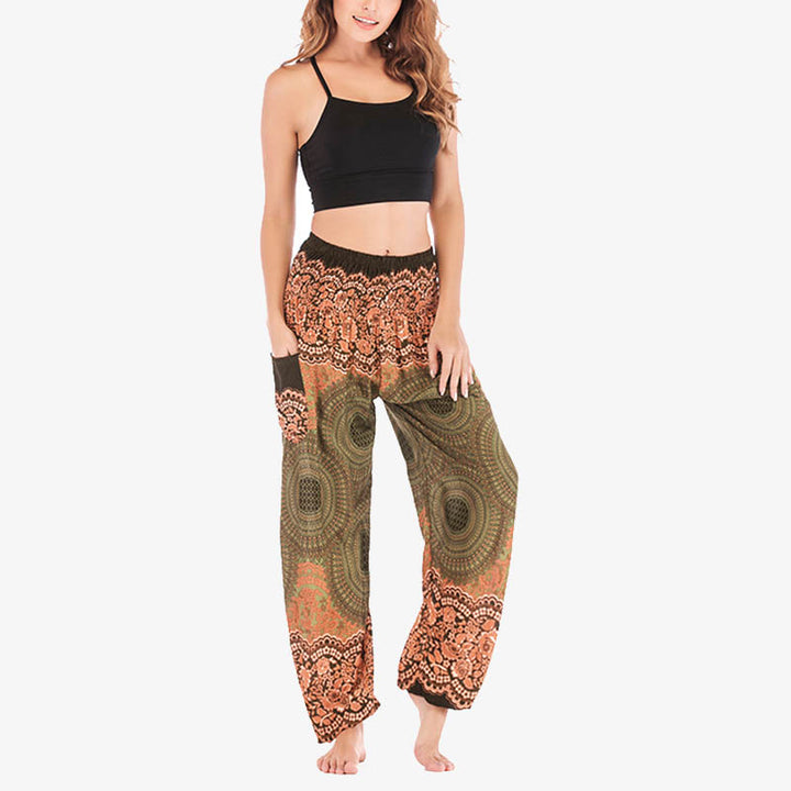 Pantalones de yoga para mujer con estampado geométrico redondo de Buddha Stones, sueltos, informales, de cintura alta - image 46