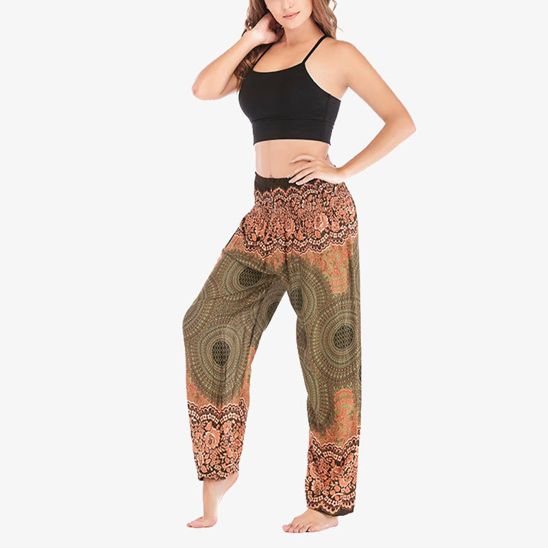 Pantalones de yoga para mujer con estampado geométrico redondo de Buddha Stones, sueltos, informales, de cintura alta - image 46