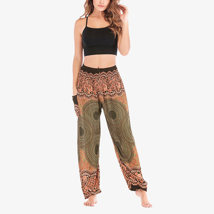 Pantalones de yoga para mujer con estampado geométrico redondo de Buddha Stones, sueltos, informales, de cintura alta - image 40