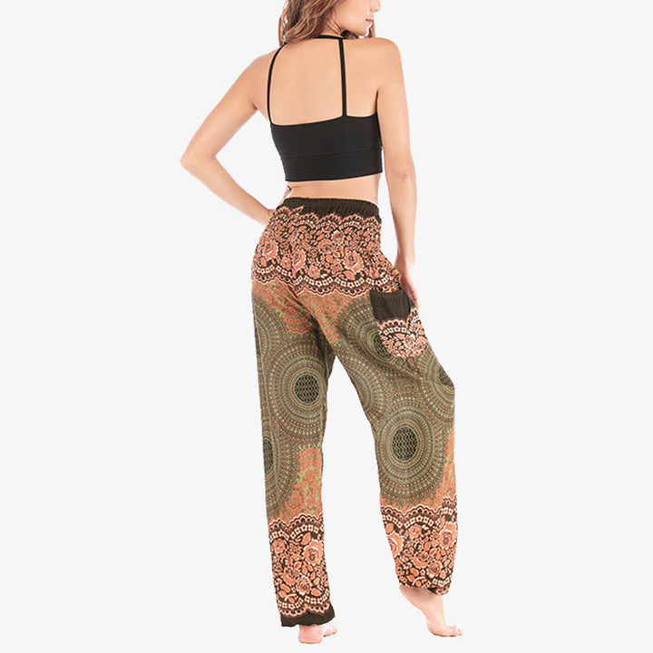 Pantalones de yoga para mujer con estampado geométrico redondo de Buddha Stones, sueltos, informales, de cintura alta - image 42