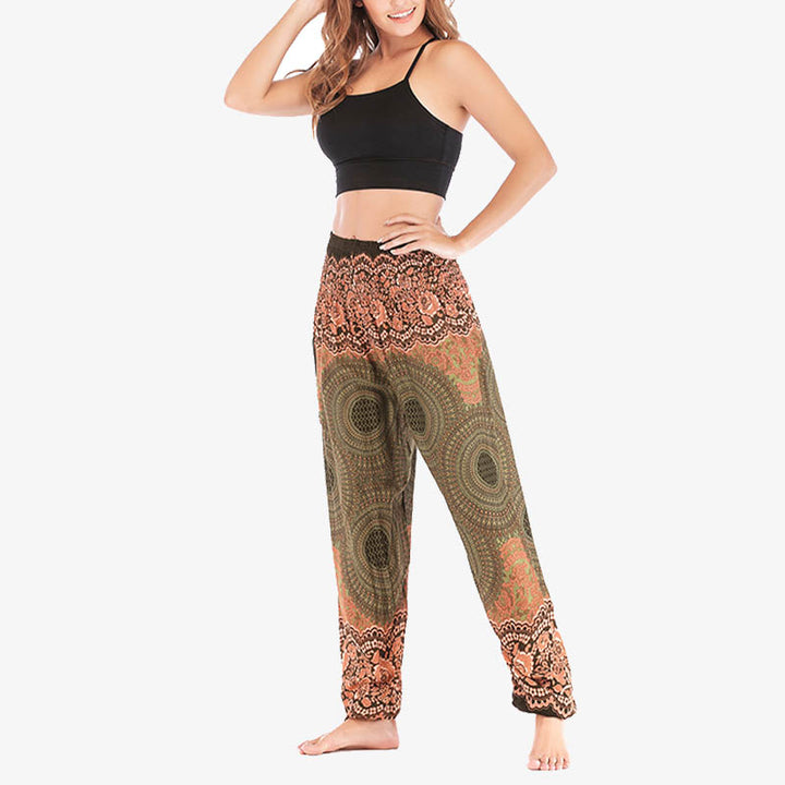 Pantalones de yoga para mujer con estampado geométrico redondo de Buddha Stones, sueltos, informales, de cintura alta - image 47