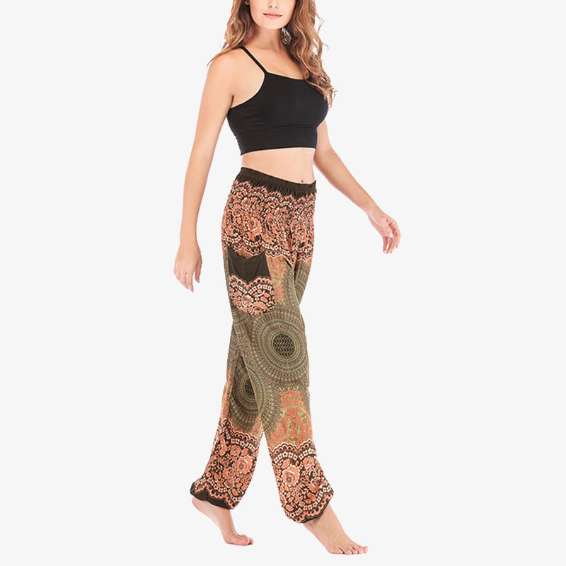 Pantalones de yoga para mujer con estampado geométrico redondo de Buddha Stones, sueltos, informales, de cintura alta - image 44