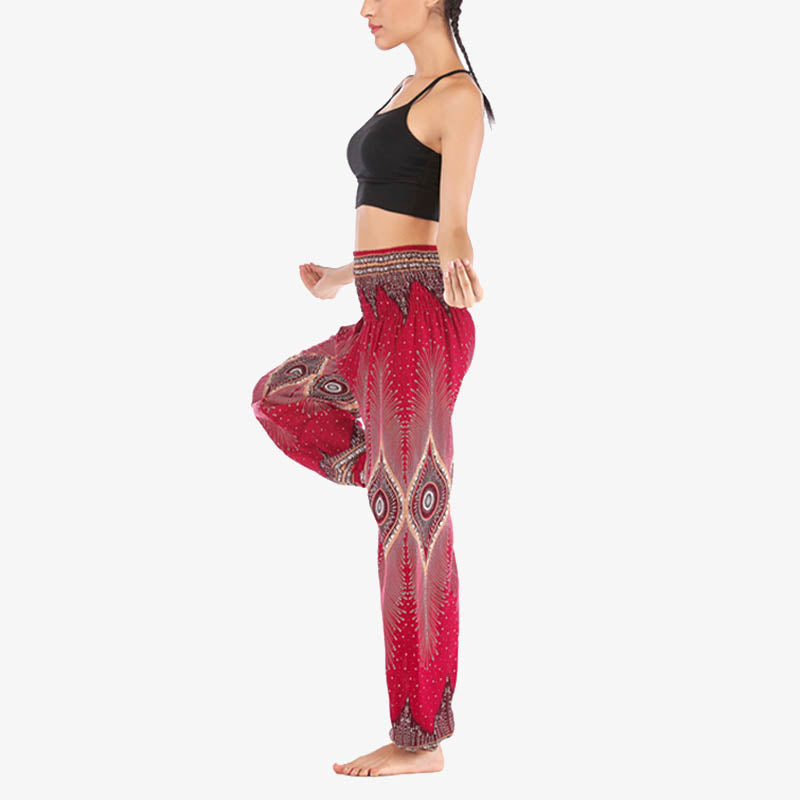 Pantalones de yoga para mujer con diseño de plumas de pavo real y ojos pequeños con Buddha Stones - image 2
