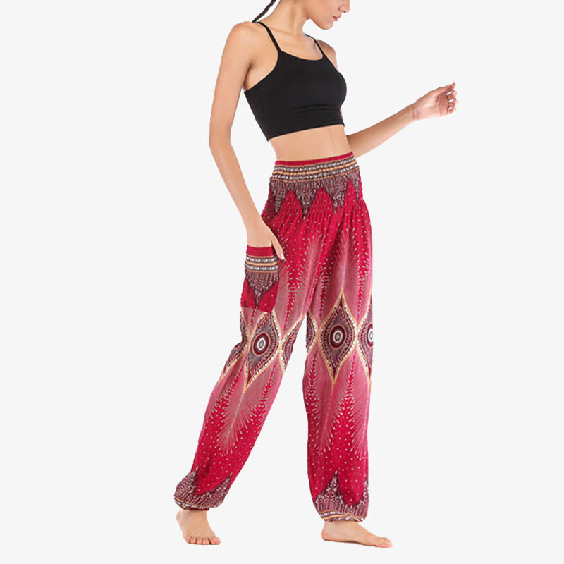 Pantalones de yoga para mujer con diseño de plumas de pavo real y ojos pequeños con Buddha Stones - image 11