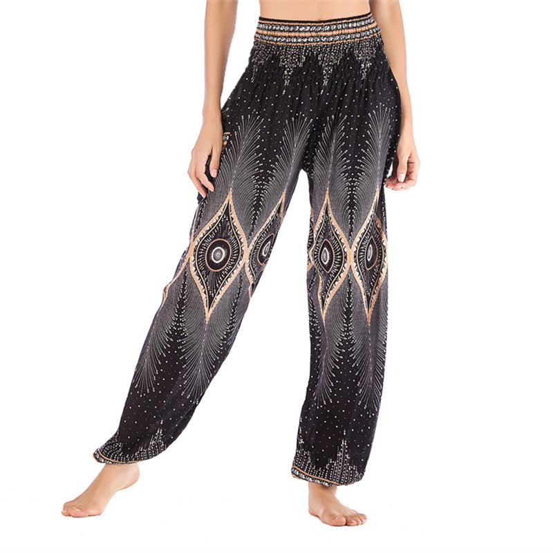 Pantalones de yoga para mujer con diseño de plumas de pavo real y ojos pequeños con Buddha Stones - Negro - US2-8/10，UK/AU6-12/14，EU34-40/42 (F) - image 11