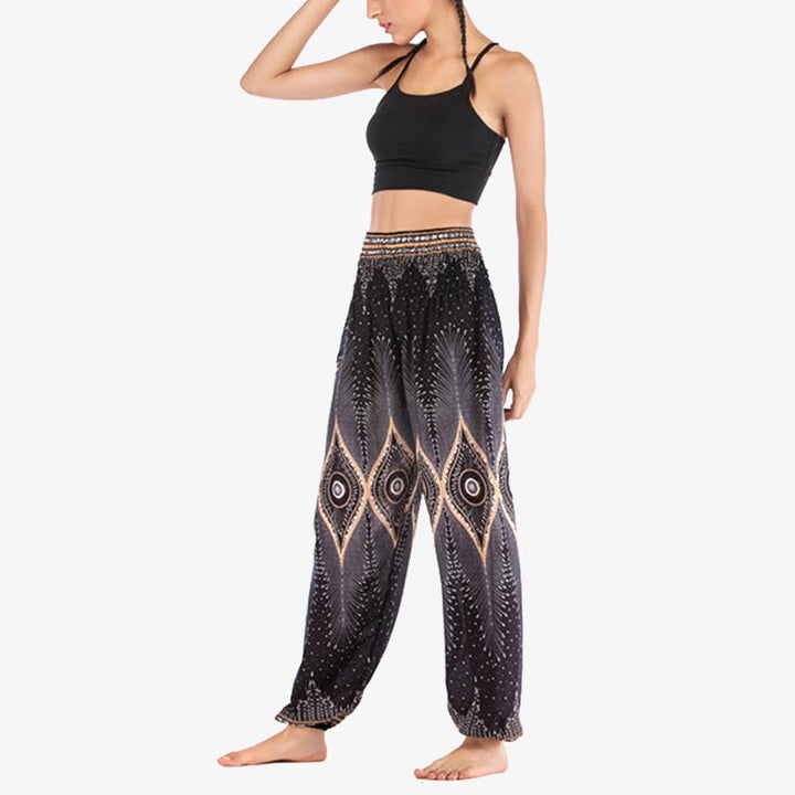 Pantalones de yoga para mujer con diseño de plumas de pavo real y ojos pequeños con Buddha Stones - image 21