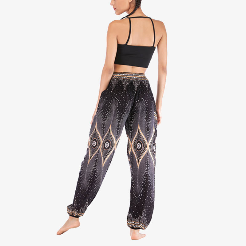 Pantalones de yoga para mujer con diseño de plumas de pavo real y ojos pequeños con Buddha Stones - image 15