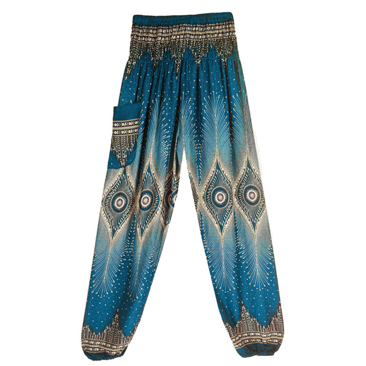 Pantalones de yoga para mujer con diseño de plumas de pavo real y ojos pequeños con Buddha Stones - image 25