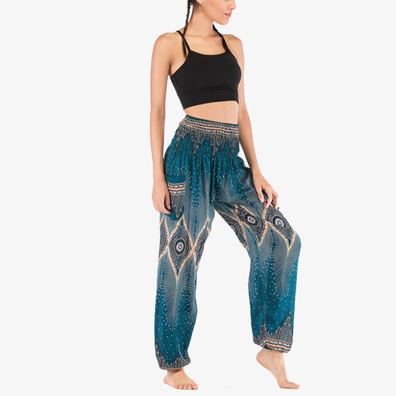 Pantalones de yoga para mujer con diseño de plumas de pavo real y ojos pequeños con Buddha Stones - image 23