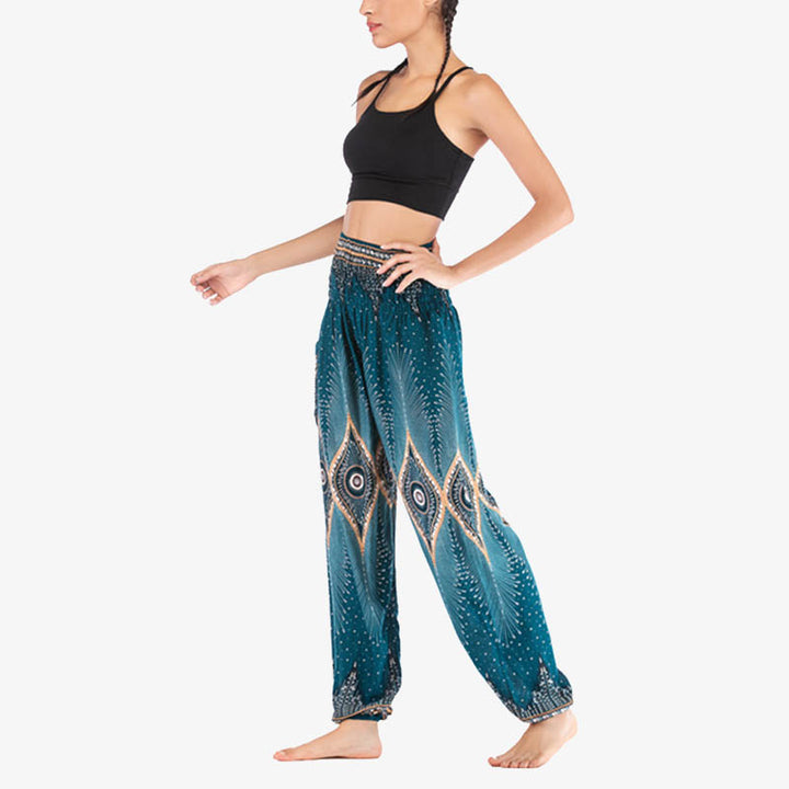 Pantalones de yoga para mujer con diseño de plumas de pavo real y ojos pequeños con Buddha Stones - image 28