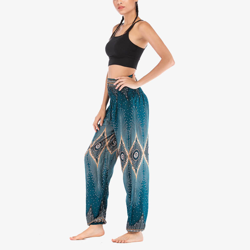 Pantalones de yoga para mujer con diseño de plumas de pavo real y ojos pequeños con Buddha Stones - image 28