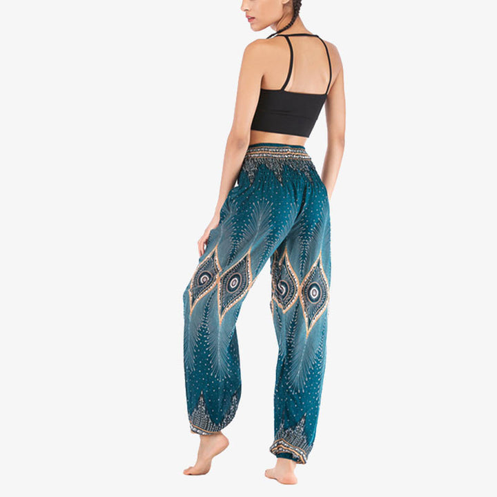 Pantalones de yoga para mujer con diseño de plumas de pavo real y ojos pequeños con Buddha Stones - image 24