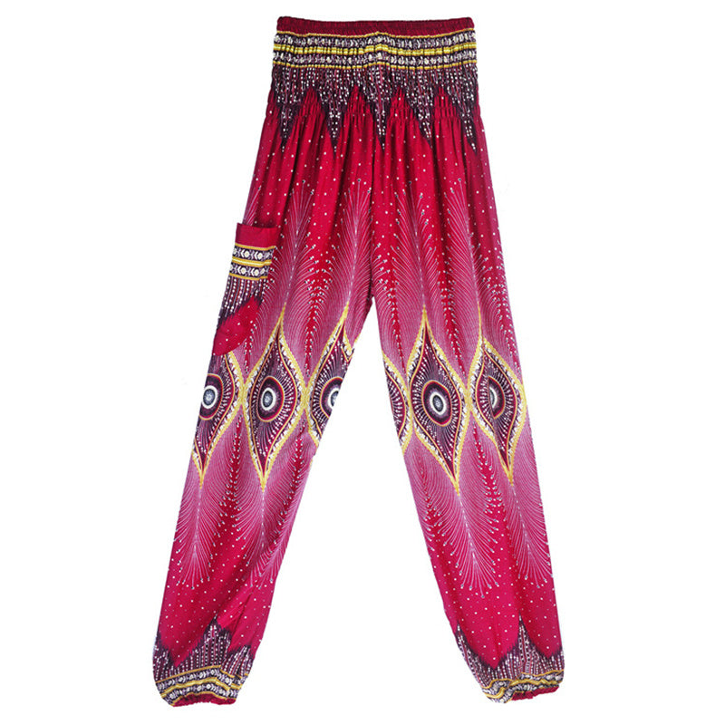 Pantalones de yoga para mujer con diseño de plumas de pavo real y ojos pequeños con Buddha Stones - image 4