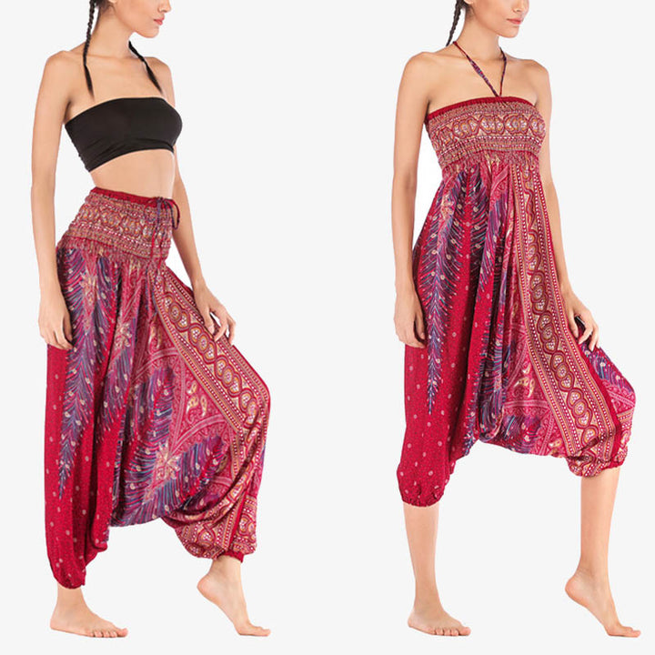 Mono de yoga para mujer con estampado geométrico de plumas y dos estilos de Buddha Stones - Pavo real rojo vino - US2-12, UK/AU6-16, EU34-44 (F) - image 0