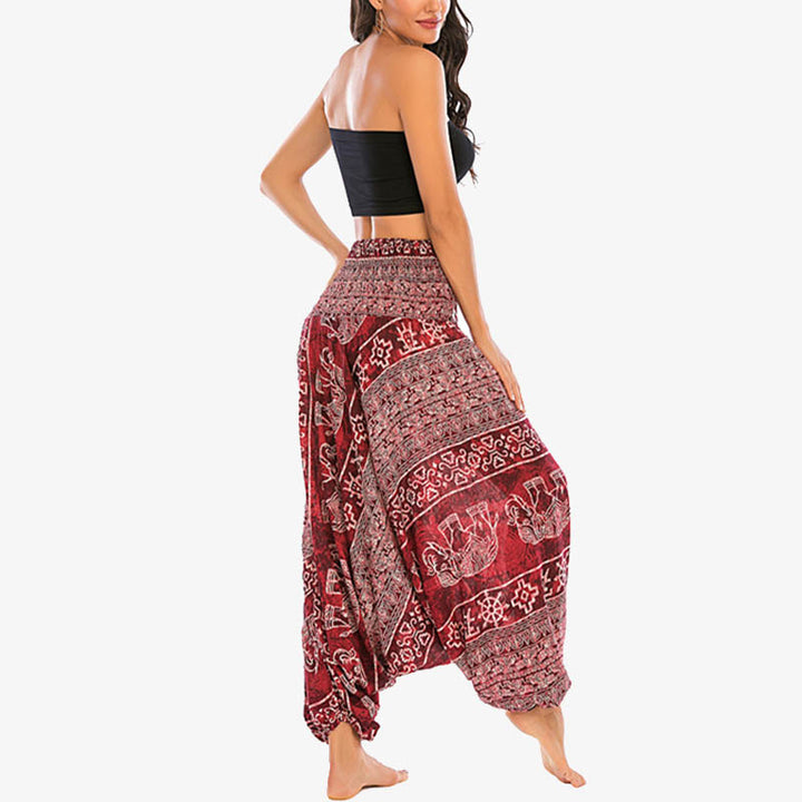 Buddha Stones de dos estilos Patrón de elefante Pantalones de harén holgados ahumados Mono Pantalones de yoga para mujer - image 4