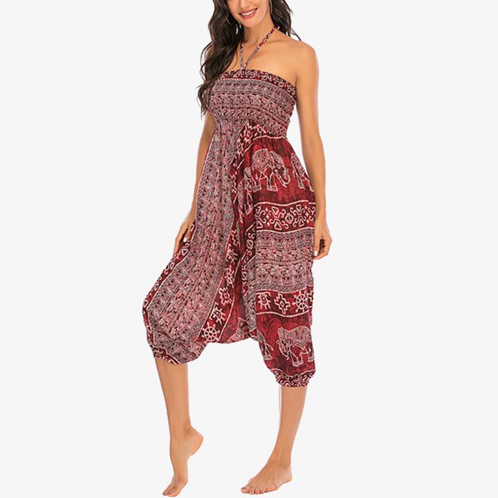Buddha Stones de dos estilos Patrón de elefante Pantalones de harén holgados ahumados Mono Pantalones de yoga para mujer - image 7