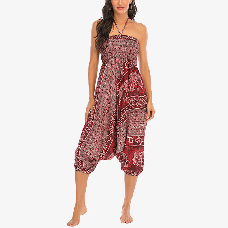 Buddha Stones de dos estilos Patrón de elefante Pantalones de harén holgados ahumados Mono Pantalones de yoga para mujer - image 6