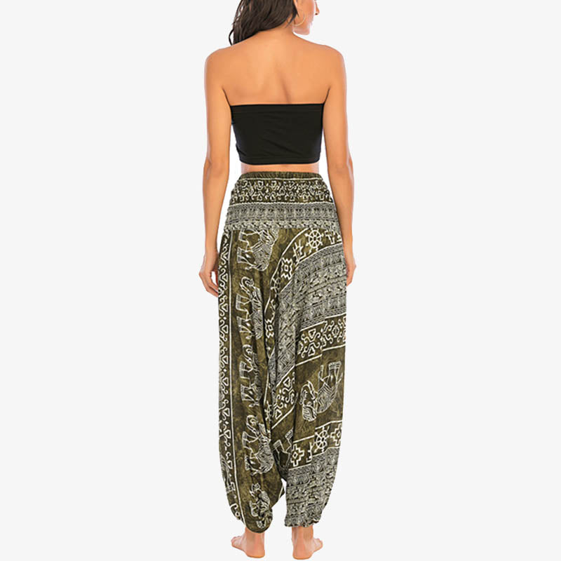 Buddha Stones de dos estilos Patrón de elefante Pantalones de harén holgados ahumados Mono Pantalones de yoga para mujer - image 13