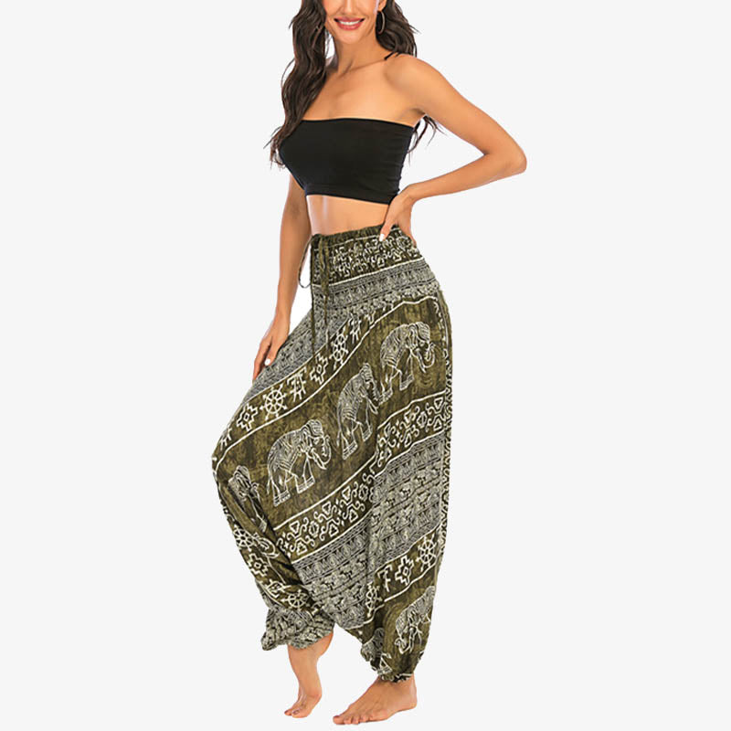 Buddha Stones de dos estilos Patrón de elefante Pantalones de harén holgados ahumados Mono Pantalones de yoga para mujer - image 16
