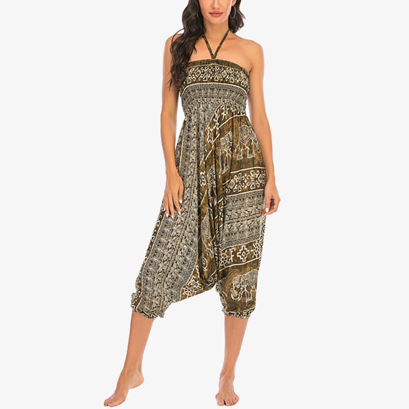 Buddha Stones de dos estilos Patrón de elefante Pantalones de harén holgados ahumados Mono Pantalones de yoga para mujer - image 17