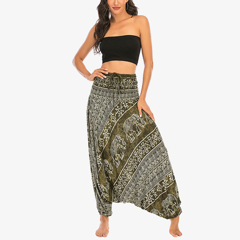 Buddha Stones de dos estilos Patrón de elefante Pantalones de harén holgados ahumados Mono Pantalones de yoga para mujer - image 12