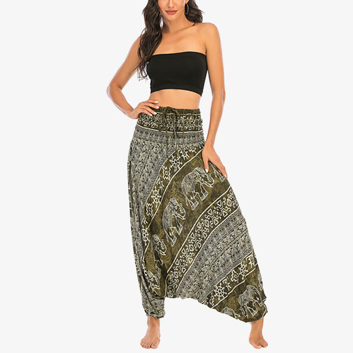 Buddha Stones de dos estilos Patrón de elefante Pantalones de harén holgados ahumados Mono Pantalones de yoga para mujer - image 12