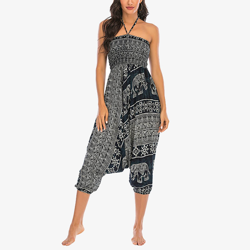 Buddha Stones de dos estilos Patrón de elefante Pantalones de harén holgados ahumados Mono Pantalones de yoga para mujer - image 27