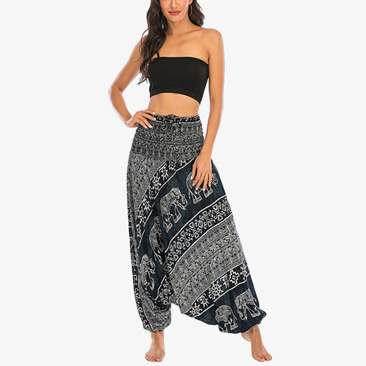 Buddha Stones de dos estilos Patrón de elefante Pantalones de harén holgados ahumados Mono Pantalones de yoga para mujer - image 22