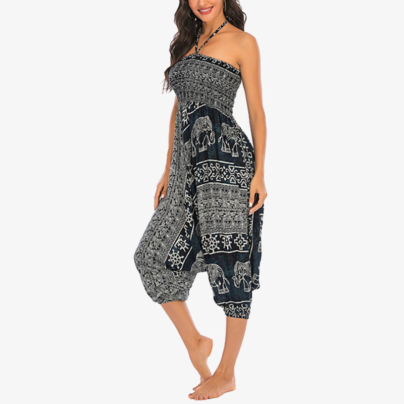 Buddha Stones de dos estilos Patrón de elefante Pantalones de harén holgados ahumados Mono Pantalones de yoga para mujer - image 29