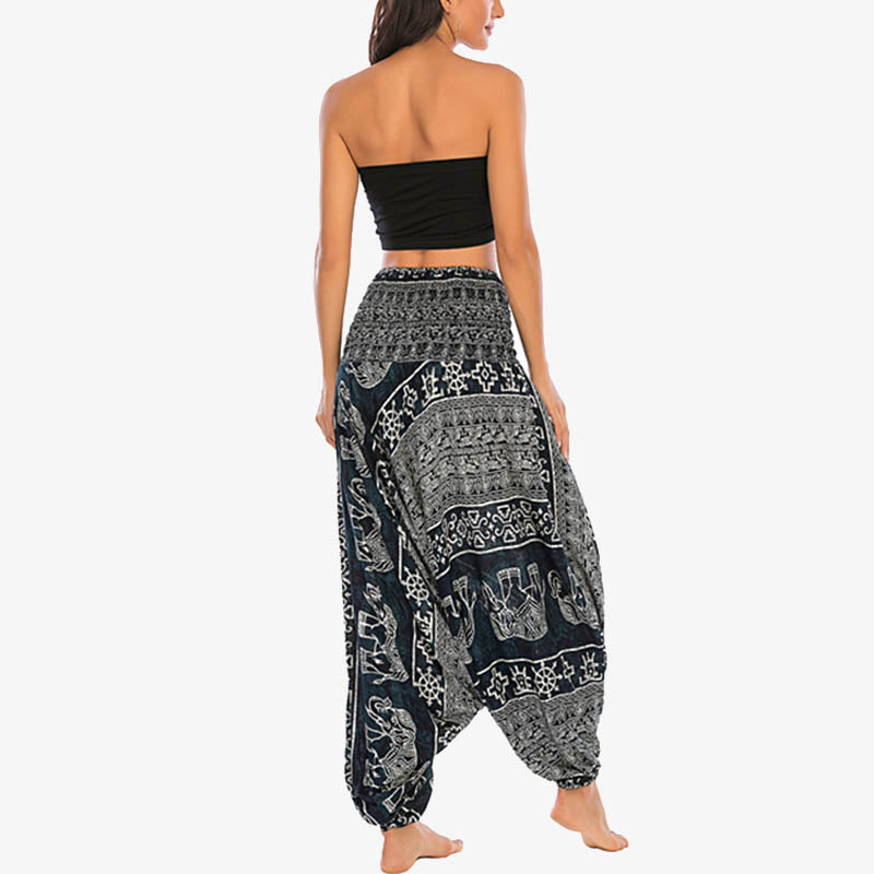 Buddha Stones de dos estilos Patrón de elefante Pantalones de harén holgados ahumados Mono Pantalones de yoga para mujer - image 25