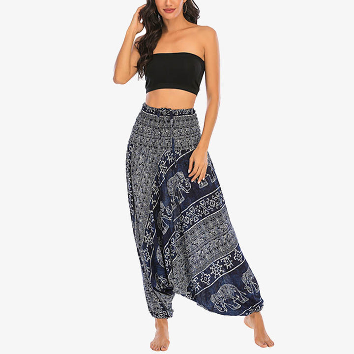 Buddha Stones de dos estilos Patrón de elefante Pantalones de harén holgados ahumados Mono Pantalones de yoga para mujer - image 32