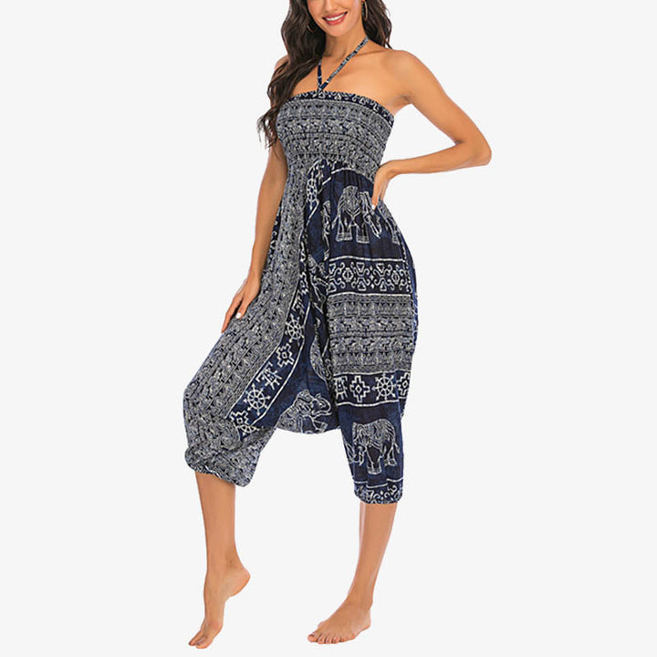 Buddha Stones de dos estilos Patrón de elefante Pantalones de harén holgados ahumados Mono Pantalones de yoga para mujer - image 39