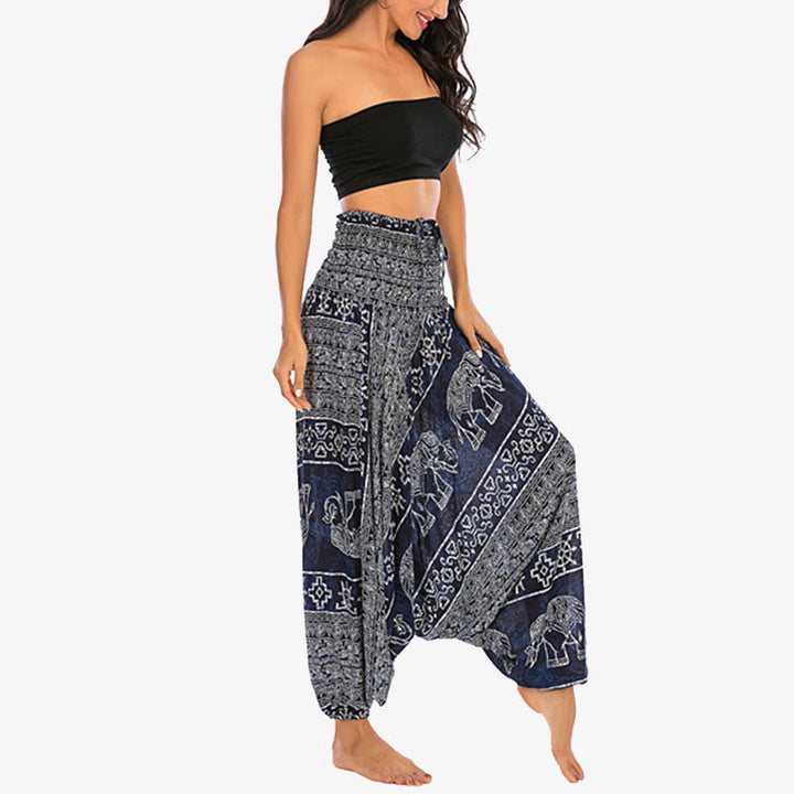 Buddha Stones de dos estilos Patrón de elefante Pantalones de harén holgados ahumados Mono Pantalones de yoga para mujer - image 34