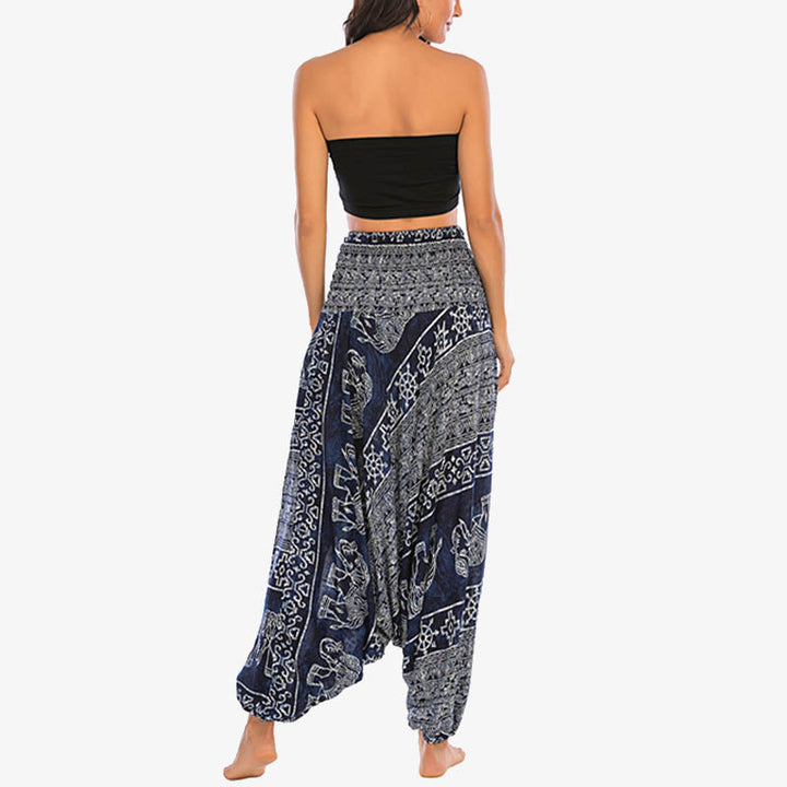 Buddha Stones de dos estilos Patrón de elefante Pantalones de harén holgados ahumados Mono Pantalones de yoga para mujer - image 35