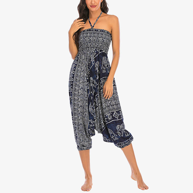 Buddha Stones de dos estilos Patrón de elefante Pantalones de harén holgados ahumados Mono Pantalones de yoga para mujer - image 38