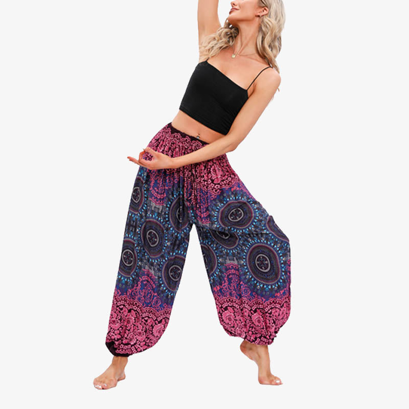 Pantalones de yoga para mujer con Buddha Stones, redondos, geométricos, florales, sueltos - Rojo rosa - US2-12, UK/AU6-16, EU34-44 (F) - image 0