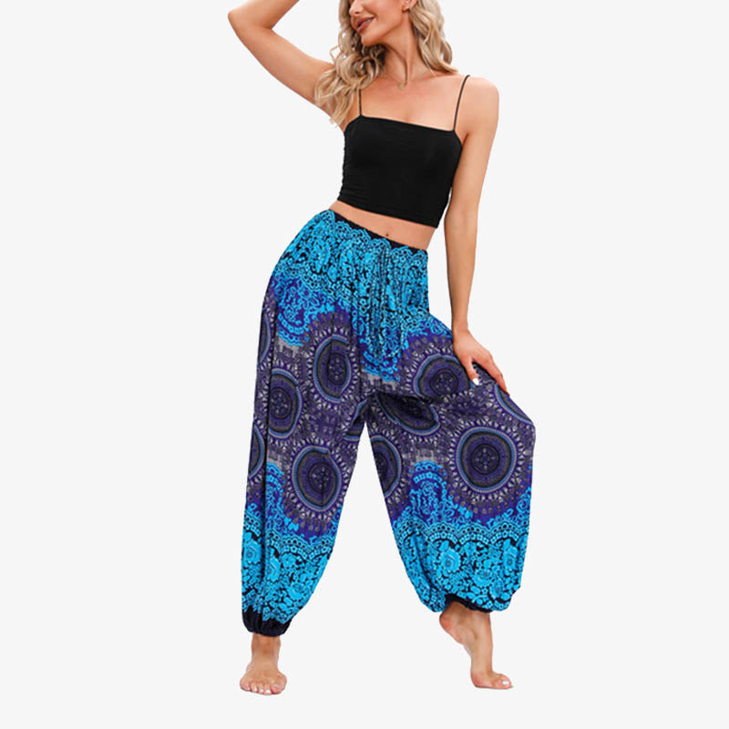 Pantalones de yoga para mujer con Buddha Stones, redondos, geométricos, florales, sueltos - Azul real - US2-12, UK/AU6-16, EU34-44 (F) - image 4