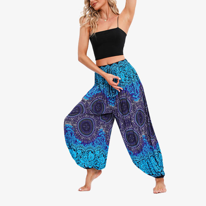 Pantalones de yoga para mujer con Buddha Stones, redondos, geométricos, florales, sueltos