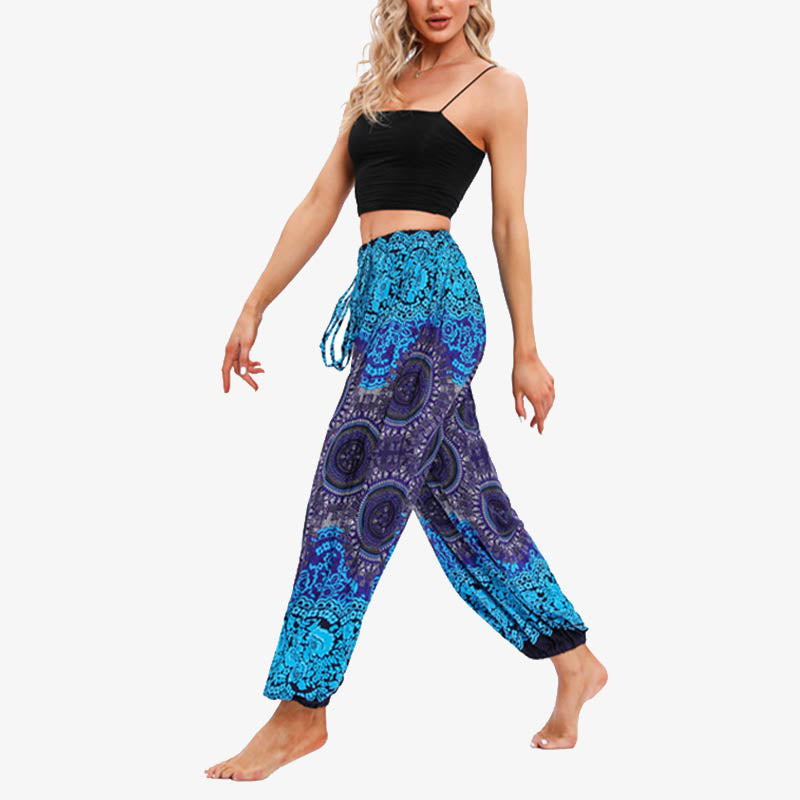Pantalones de yoga para mujer con Buddha Stones, redondos, geométricos, florales, sueltos