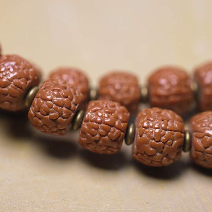 108 cuentas de Mala Rudraksha, semilla Bodhi, cuentas Dzi, pulsera de borlas de suerte auspiciosa